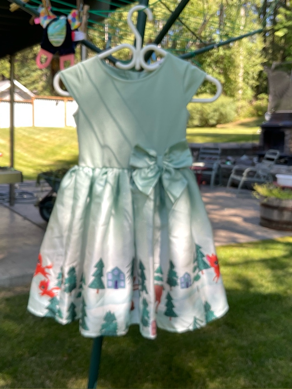 H&M Mint Green Satin Holiday Dress with Bow